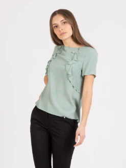 Patrizia Pepe Camicetta Moss Green Con Voulant Laterali