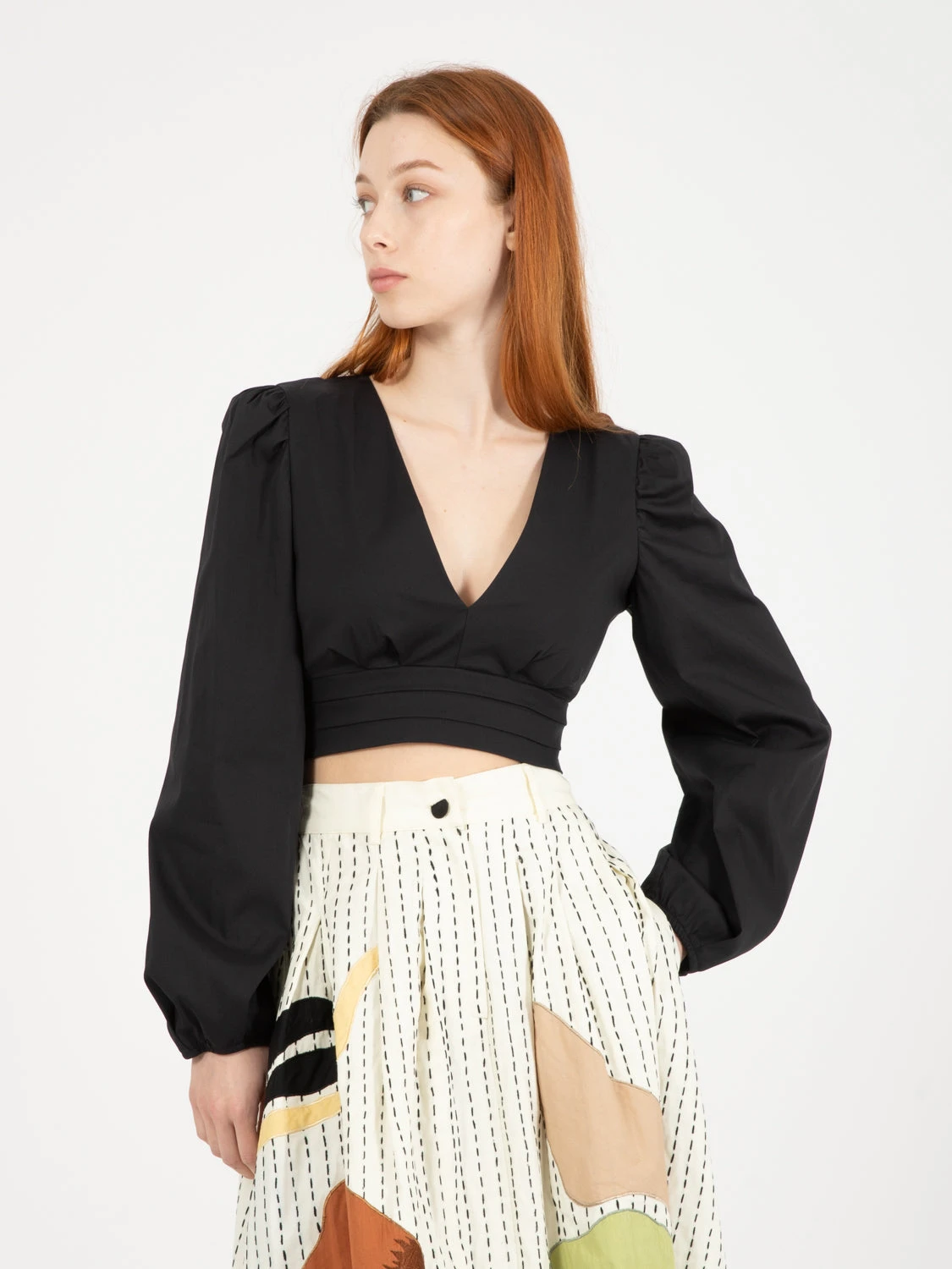 Patrizia Pepe Camicia Cropped In Misto Cotone Nera 3 Patrizia Pepe Camicia Cropped In Misto Cotone Nera