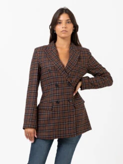 Blazer Doppiopetto Principe Di Galles Blu / Marrone