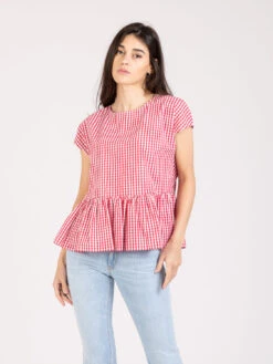 Top Vichy Bianco / Rosso Con Balza