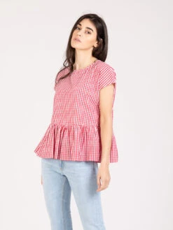 Top Vichy Bianco / Rosso Con Balza -Couture per Lei solo tre top vichy bianco rosso con balza3