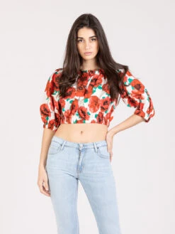 Top Spalle Scoperte Fantasia Papaveri