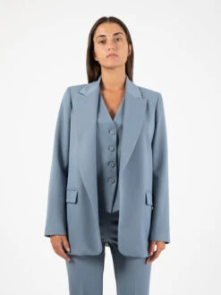 Blazer Collo Rever Azzurro Polvere
