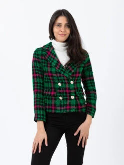 Blazer Doppiopetto Tweed Verde / Fuxia