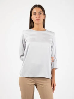 Blusa Girocollo Raso Grigio Perla