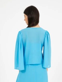 Camicetta Coprispalle Turchese Con Bottone Strass -Couture per Lei stimm camicetta coprispalle turchese con bottone strass3