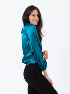 Camicia Collo Alto Ottanio In Raso -Couture per Lei stimm camicia collo alto ottanio in raso2