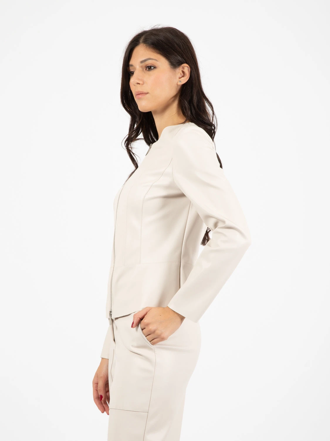 Giacca Ecopelle Sfiancata Panna 4 Giacca Ecopelle Sfiancata Panna - Image 2