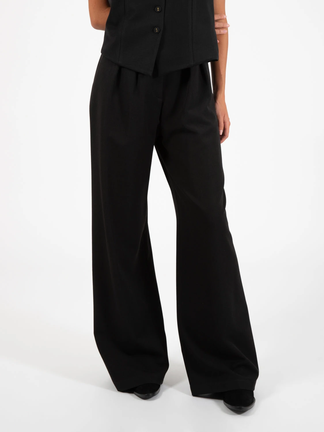 Pantalone A Palazzo Con Doppia Pence Nero 3 Pantalone A Palazzo Con Doppia Pence Nero