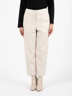 Pantalone In Ecopelle Con Maxi Tasche Panna