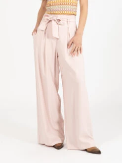 Pantaloni Palazzo Con Cintura Rosa