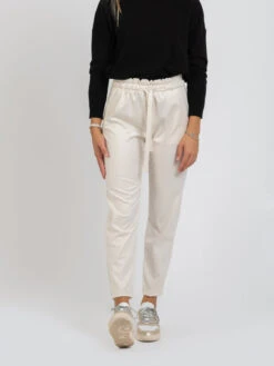 Pantaloni Vita Arricciata Panna Con Risvolto