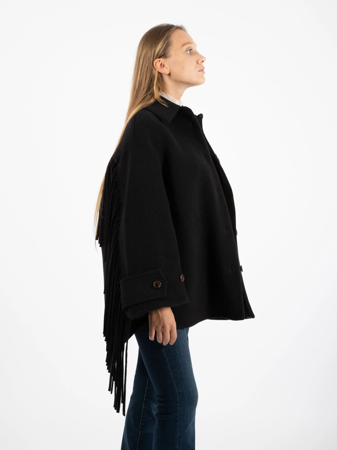 Cappotto Corto Con Frange Nero 4 Cappotto Corto Con Frange Nero - Image 2