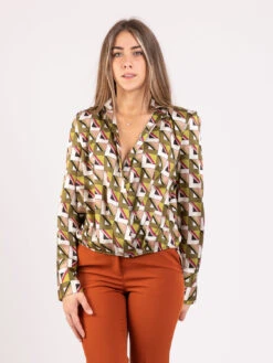 Vicolo Camicia Optical Geometrico Verde Olio