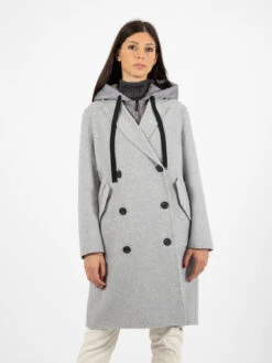 Vicolo Cappotto Doppiopetto Con Gilet Piuma Grigio