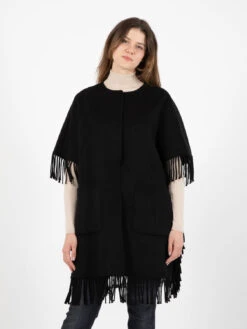 Vicolo Cappotto In Lana Con Frange Nero