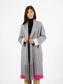 Vicolo Cappotto In Maglia Con Frange Grigio / Fuxia