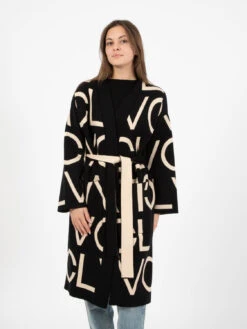 Vicolo Cappotto In Maglia Logo Lettering Nero / Beige