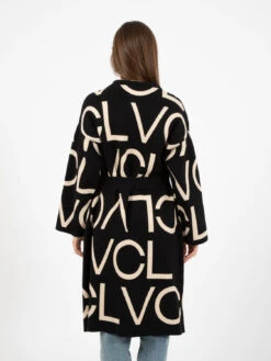 Vicolo Cappotto In Maglia Logo Lettering Nero / Beige -Couture per Lei vicolo cappotto in maglia logo lettering nero beige3