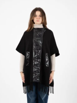 Vicolo Cappotto Over Con Frange E Cappuccio Nero