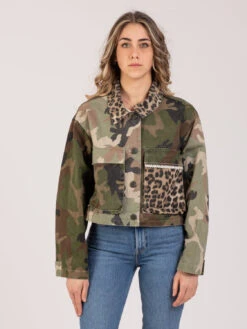 Vicolo Giacca Camouflage Con Inserti Leopardati