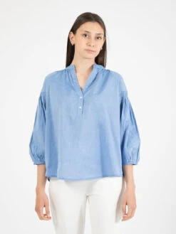 Woolrich Blusa In Chambray Di Cotone Pale Indigo