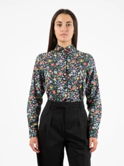 XACUS Camicia Pina Popeline Fantasia Fiorita Nero